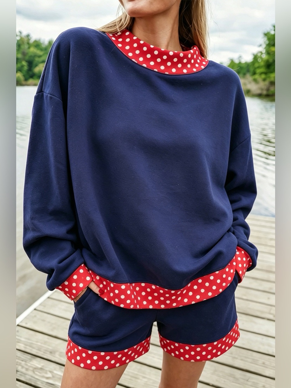 Polka Dot Trim Top and Shorts Set